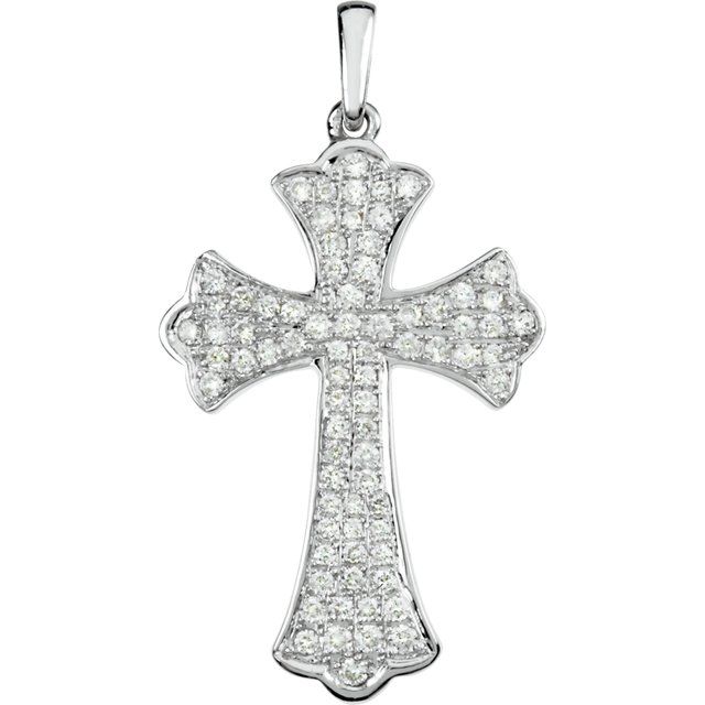 14K White 1/2 CTW Natural Diamond Micro Pavé Cross Pendant