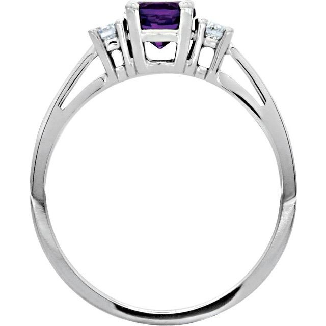14K White Natural Amethyst & .08 CTW Natural Diamond Ring