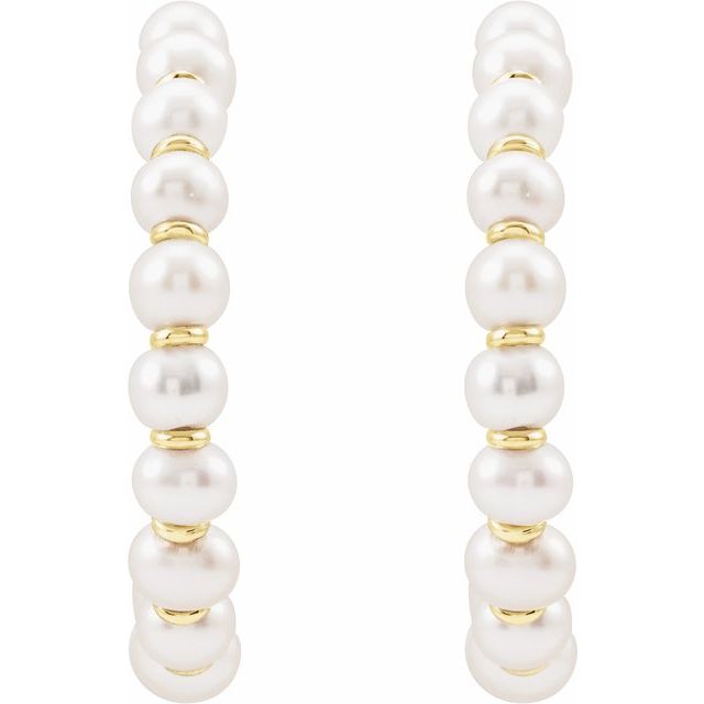 14K Yellow Cultured White Freshwater Pearl 30.3 mm Hoop Earrings