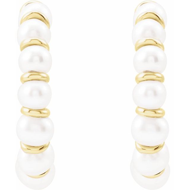 14K Yellow Cultured White Freshwater Pearl 14.9 mm Hoop Earrings