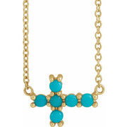 14K Yellow Natural Turquoise Sideways Cross 18' Necklace