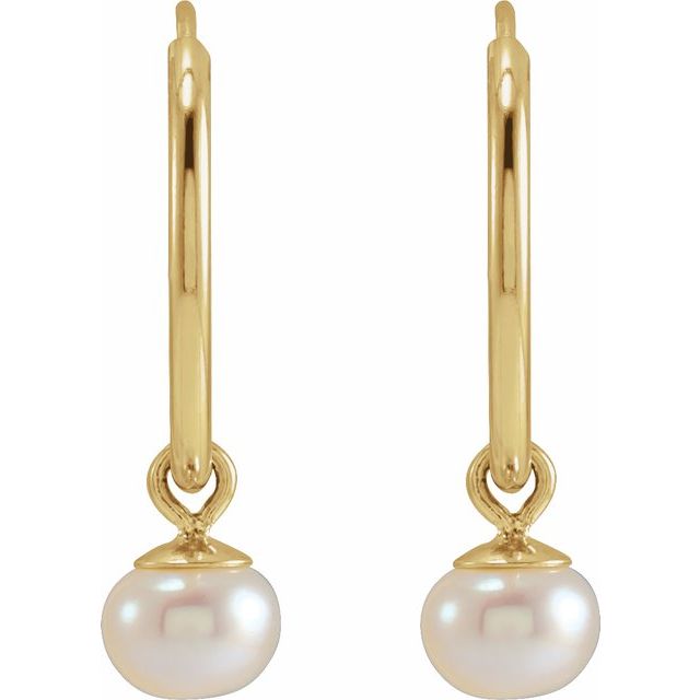 14K Yellow Cultured White Freshwater Pearl 12 mm Endless Hoop Earrings
