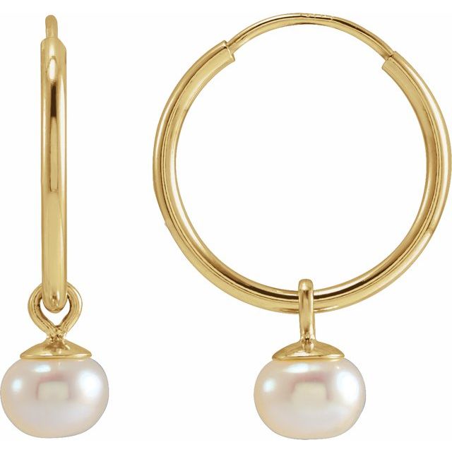 14K Yellow Cultured White Freshwater Pearl 12 mm Endless Hoop Earrings