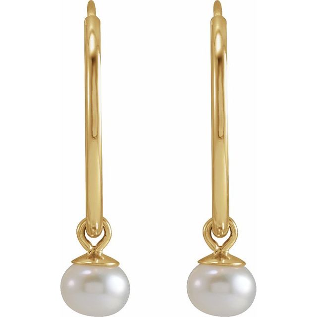 14K Yellow Cultured White Freshwater Pearl 15 mm Endless Hoop Earrings