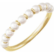 14K Yellow Cultured White Freshwater Pearl Ring Size 6