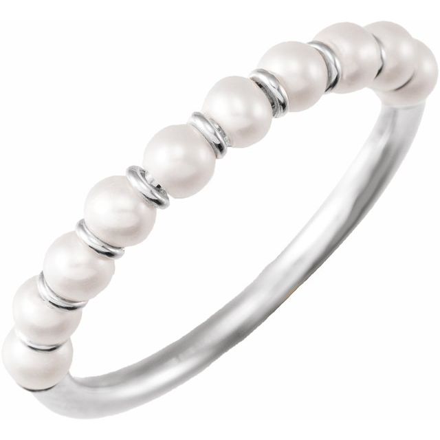 14K White Cultured White Freshwater Pearl Ring Size 6