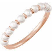 14K Rose Cultured White Freshwater Pearl Ring Size 5
