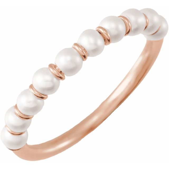 14K Rose Cultured White Freshwater Pearl Ring Size 5