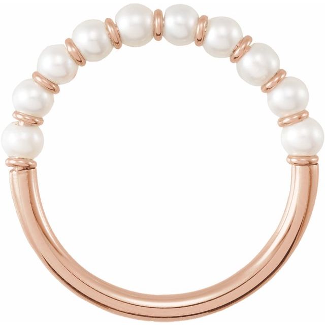 14K Rose Cultured White Freshwater Pearl Ring Size 8