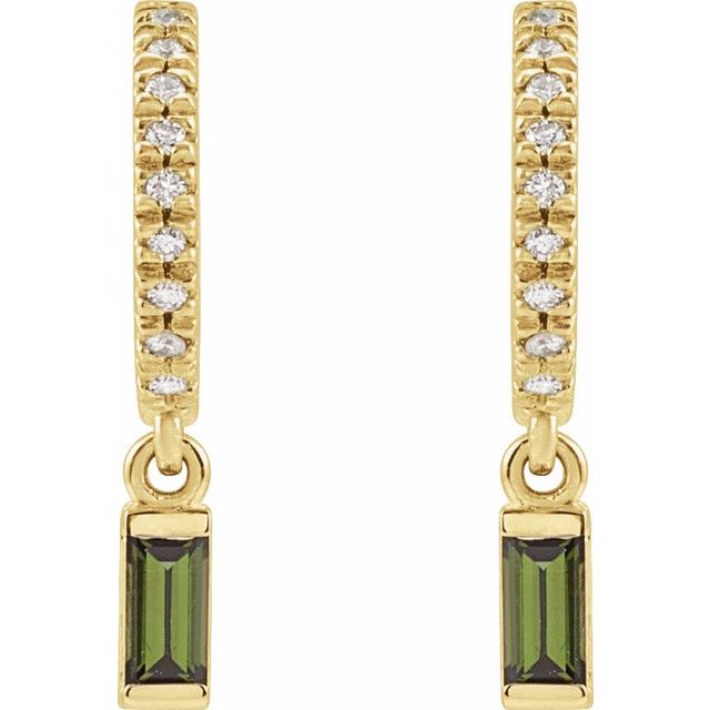14K Yellow Natural Green Tourmaline & .08 CTW Natural Diamond French-Set Hoop Earrings