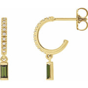14K Yellow Natural Green Tourmaline & .08 CTW Natural Diamond French-Set Hoop Earrings