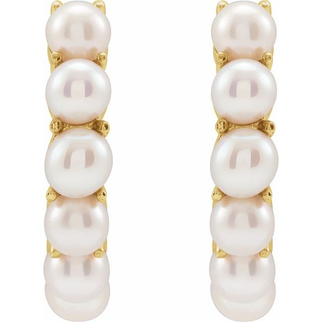 14K Yellow Cultured White Freshwater Pearl 15.5 mm Huggie Hoop Earrings