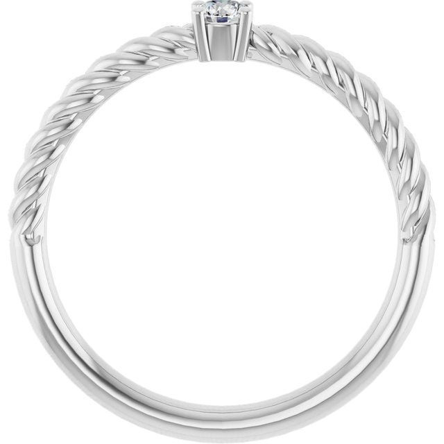 Sterling Silver 3 mm Natural White Sapphire Solitaire Rope Ring