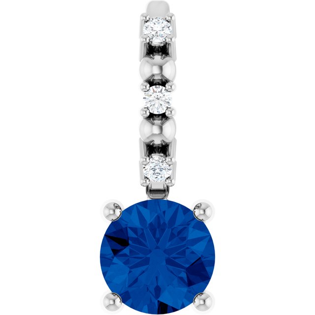 14K White Imitation Blue Sapphire & .01 CTW Natural Diamond Charm/Pendant