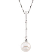 14K White Cultured White Freshwater Pearl & 1/10 CTW Natural Diamond 18' Necklace