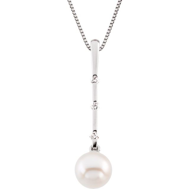 14K White Cultured White Freshwater Pearl & 1/10 CTW Natural Diamond 18' Necklace