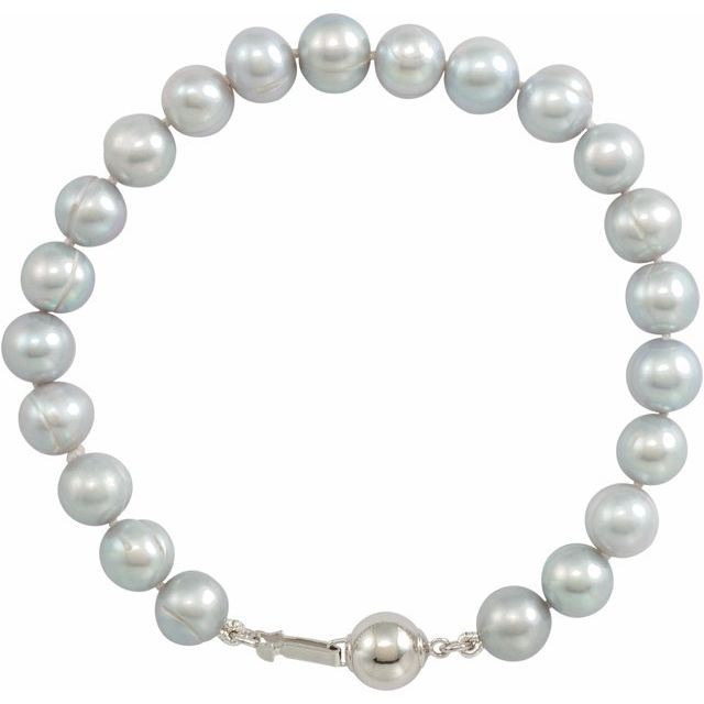 Sterling Silver Cultured Gray Freshwater Pearl 7 1/2' Bracelet