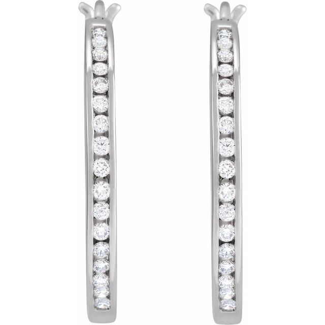 14K White 1/2 CTW Natural Diamond Hoop Earrings