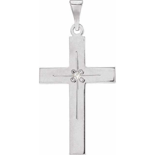 14K White .01 CT Natural Diamond Cross 18' Necklace