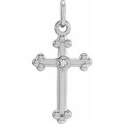 14K White .005 CT Natural Diamond Cross Pendant
