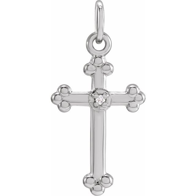 14K White .005 CT Natural Diamond Cross Pendant