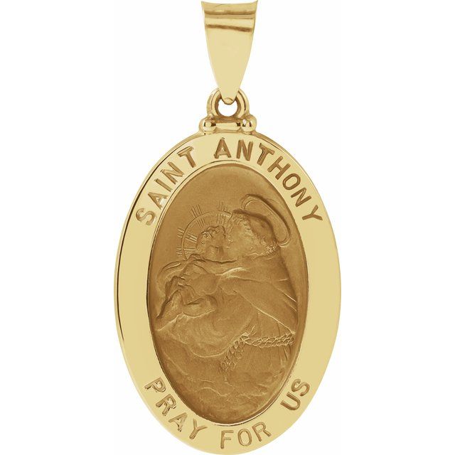 14K Yellow 23x16 mm Oval Hollow St. Anthony Medal
