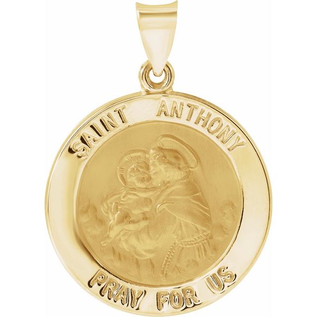 14K Yellow 22 mm Hollow Round St. Anthony Medal