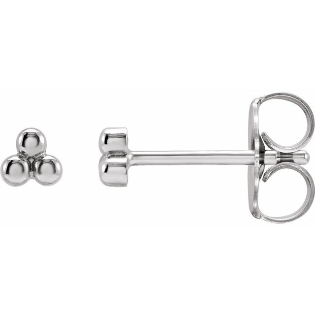 14K White 3 Beads Stud Earrings