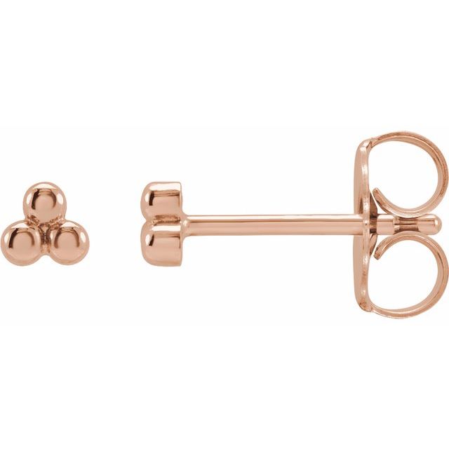 14K Rose 3 Beads Stud Earrings