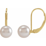 14K Yellow Cultured White Akoya Pearl Lever Back Earrings