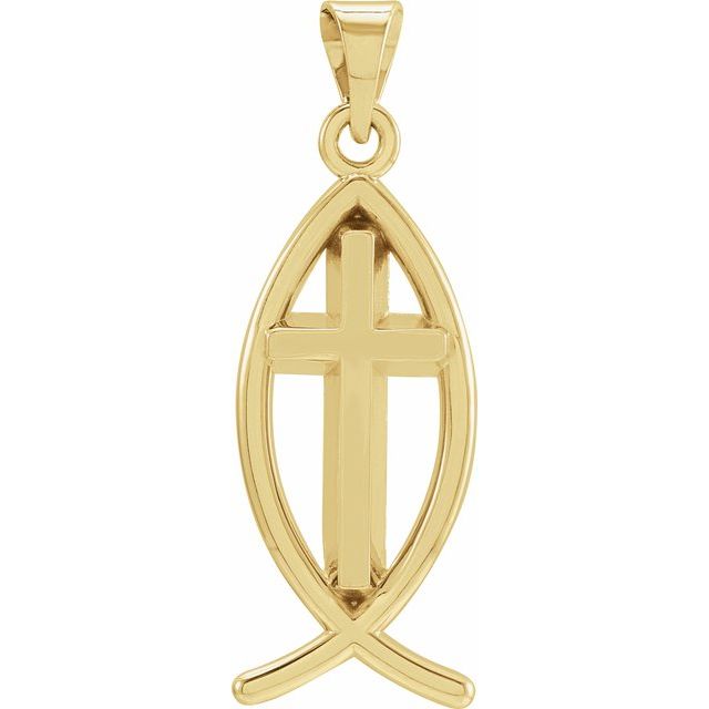 14k Yellow 17x8 Mm Fish With Cross Pendant