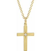 14k Yellow .0075 Ct Natural Diamond Cross 18' Necklace