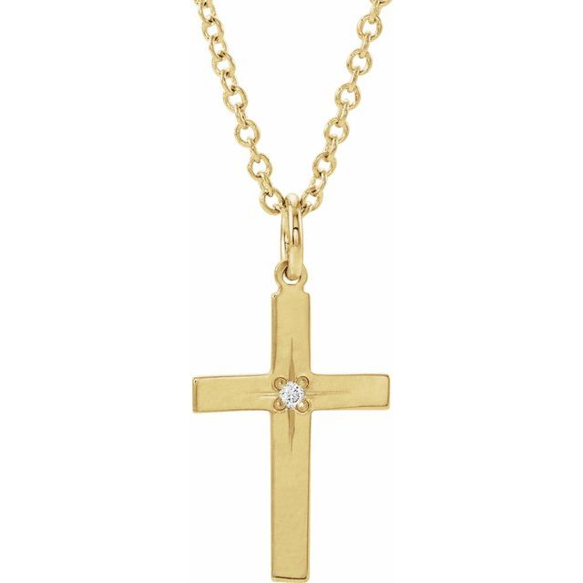 14k Yellow .01 Ct Natural Diamond Cross 18' Necklace