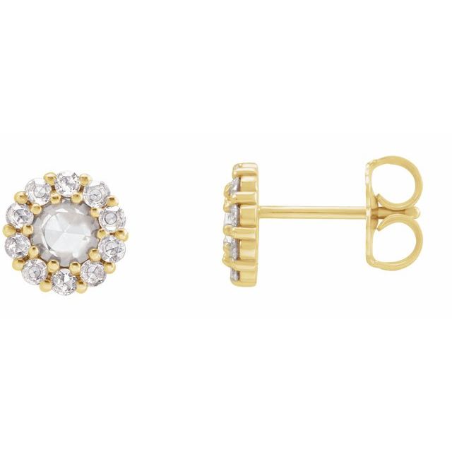14K Yellow 1/2 CTW Rose-Cut Natural Diamond Halo-Style Earrings