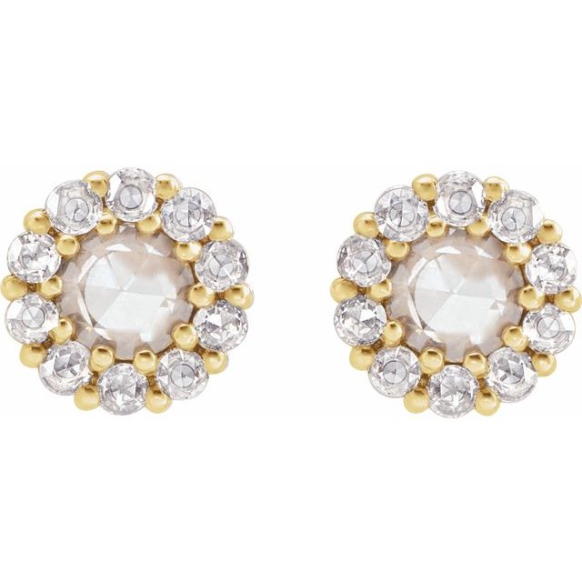 14K Yellow 1/2 CTW Rose-Cut Natural Diamond Halo-Style Earrings