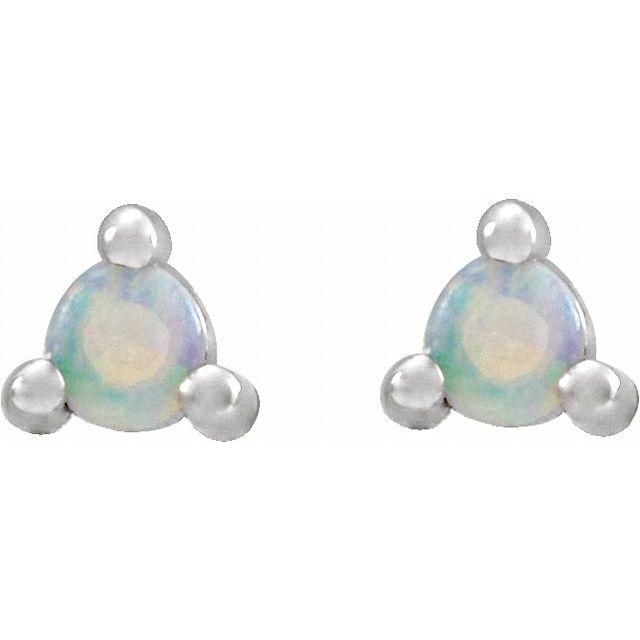 Sterling Silver 3 mm Round Natural White Opal Earrings