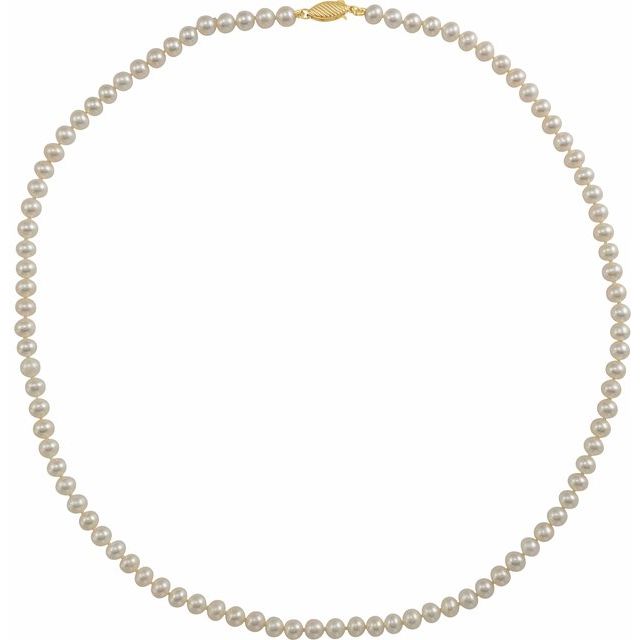 14K Yellow Cultured White Freshwater Pearl 18' Necklace
