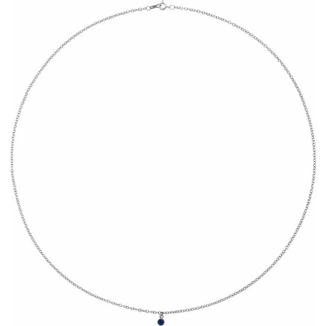 14K White Natural Blue Sapphire 16' Necklace