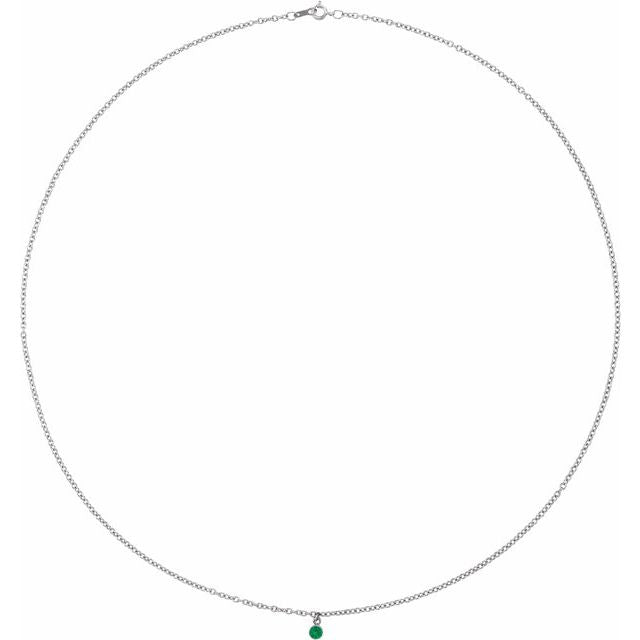 14K White Natural Emerald 16' Necklace