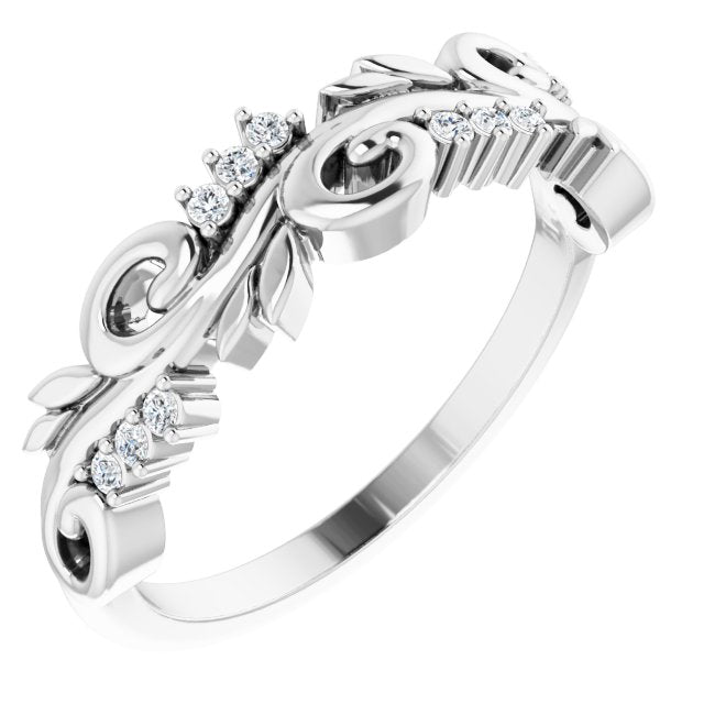 14K White .08 CTW Natural Diamond Floral Anniversary Band