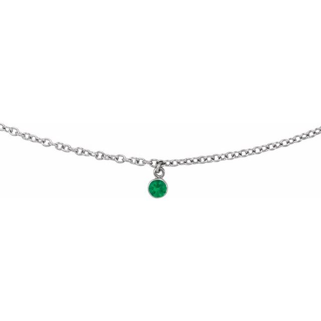 14K White Natural Emerald 16' Necklace