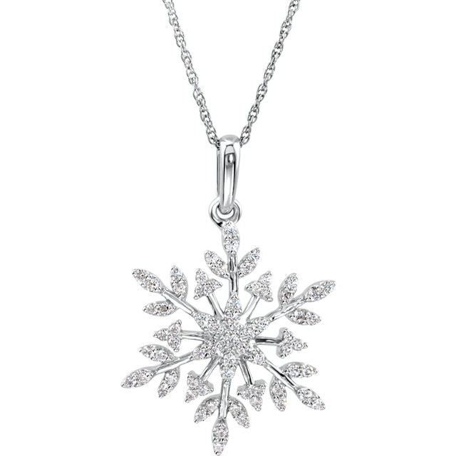 Sterling Silver Imitation White Cubic Zirconia Snowflake 18' Necklace