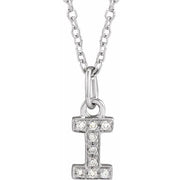 14K White .03 CTW Natural Diamond Petite Initial I 16-18' Necklace