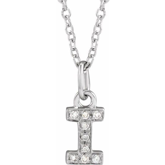 14K White .03 CTW Natural Diamond Petite Initial I 16-18' Necklace