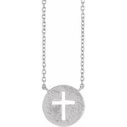 Sterling Silver Pierced Cross Hammered Disc 18' Necklace