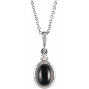 14k White 6x4 Mm Natural Black Onyx & .015 Ct Natural Diamond 16-18' Necklace