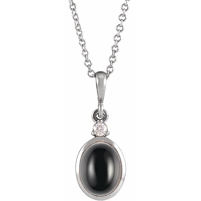 14k White 6x4 Mm Natural Black Onyx & .015 Ct Natural Diamond 16-18' Necklace