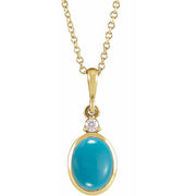 14K Yellow 8x6 mm Natural Turquoise & .03 CT Natural Diamond 16-18' Necklace