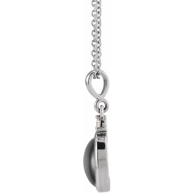 14k White 6x4 Mm Natural Black Onyx & .015 Ct Natural Diamond 16-18' Necklace