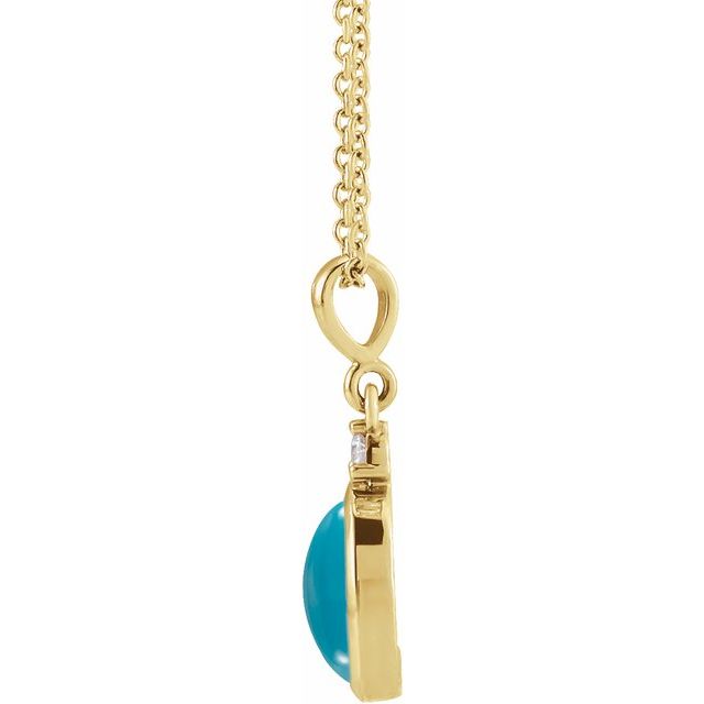 14K Yellow 8x6 mm Natural Turquoise & .03 CT Natural Diamond 16-18' Necklace